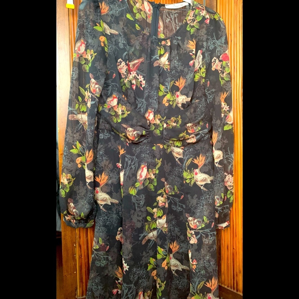 Forgiveness black bird printed dress small